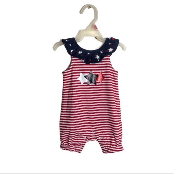 Patriotic Baby Girls Red, White & Blue Flutter Romper Size 0-3 Months - Picture 7 of 7
